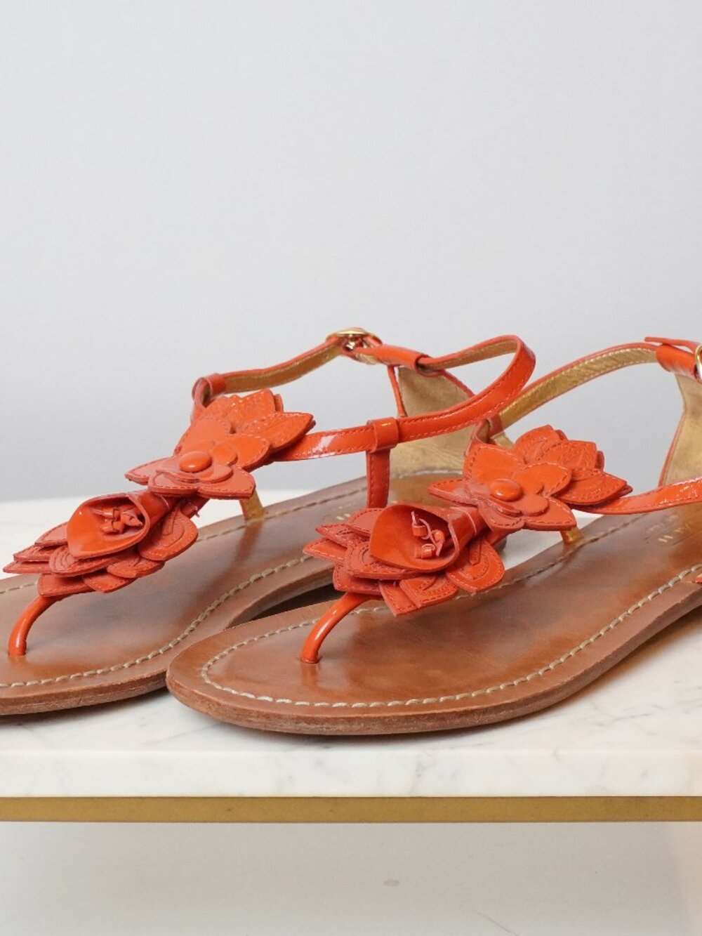 Coach Flower Decal Orange Leather Sandals